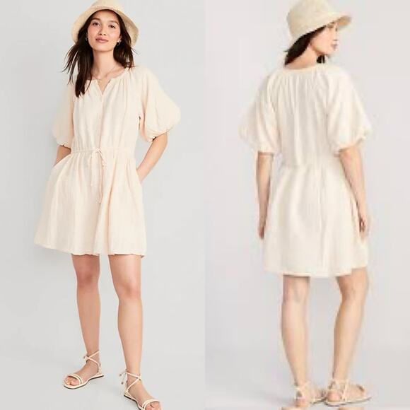 Old Navy Waist-Defined Puff-Sleeve Mini Dress Large NWT - Picture 1 of 9
